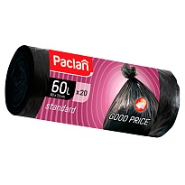 Мешки для мусора 60 л, черные, в рулоне 20 шт., ПНД, 7,4 мкм, 720х600 мм, PACLAN, 600820 в Набережных Челнах