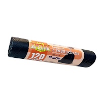 Мешки для мусора 120 л, с завязками, черные, в рулоне 10 шт., ПНД, 16 мкм, 1100х700 мм, Крепак, 4607075710320 в Набережных Челнах