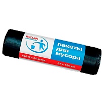 Мешки для мусора 160 л, черные, в рулоне 20 шт., ПВД, 30 мкм, 1200х870 мм, PACLAN Professional, 604082 в Набережных Челнах