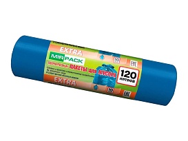 Мешки для мусора 120 л, синие, в рулоне 10 шт., ПНД, 14 мкм, 1100х700 мм, EXTRA, ex1201802 в Набережных Челнах