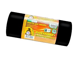 Мешки для мусора 300 л, черные, в рулоне 10 шт., ПВД 70 мкм, 1400х1000 мм, PREMIUM+, 30010160 в Набережных Челнах