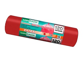 Мешки для мусора 120 л, красные, в рулоне 10 шт., ПНД, 14 мкм, 1100х700 мм, EXTRA, ex1201805 в Набережных Челнах