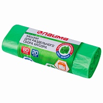 Мешки для мусора 60 л, зеленые, в рулоне 20 шт., ПНД, 10 мкм, 680х580 мм, LAIMA, 606704 в Набережных Челнах