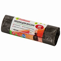 Мешки для мусора 60 л, черные, в рулоне 20 шт., ПНД, 5 мкм, 650х570 мм, Любаша, 605331 в Набережных Челнах
