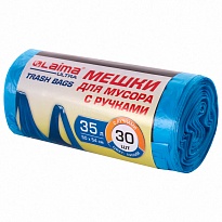 Мешки для мусора 35 л, с ручками, синие, в рулоне 30 шт., ПНД, 9 мкм, 540х500 мм, LAIMA ULTRA, 607683 в Набережных Челнах