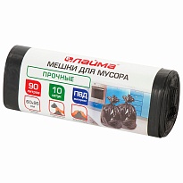 Мешки для мусора 90 л, черные, в рулоне 10 шт., ПВД, 25 мкм, 950х600 мм, LAIMA, 605332 в Набережных Челнах