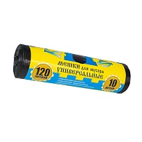 Мешки для мусора 120 л, с ушками, черные, в рулоне 10 шт., ПНД, 13 мкм, 1050х680 мм, Крепакоф, 4607075710252 в Набережных Челнах