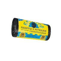Мешки для мусора 30 л, с ручками, черные, в рулоне 30 шт., ПНД, 9 мкм, 620х480 мм, Крепакоф, 4607075710665 в Набережных Челнах