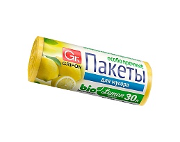 Мешки для мусора 30 л, ароматизированные, Лимон, желтые, в рулоне 20 шт., ПНД, 9 мкм, 560х530 мм, GRIFON Aroma, 101-020 Li в Набережных Челнах