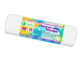 Мешки для мусора 30 л, белые, в рулоне 20 шт., ПНД, 7 мкм, 600х500 мм, MIRPACK Classik, 302042 в Набережных Челнах