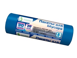 Мешки для мусора 30 л, синие, в рулоне 20 шт., ПНД, 7 мкм, 600х500 мм, MIRPACK Classik, 302041 в Набережных Челнах