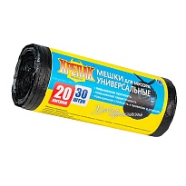 Мешки для мусора 20 л, черные, в рулоне 30 шт., ПНД, 10 мкм, 550х440 мм, Крепак, 4607075710092 в Набережных Челнах
